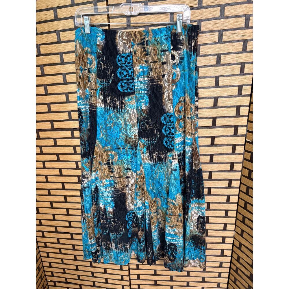 JM Collection‎ Teal And Brown Lace Maxi Skirt Size Large